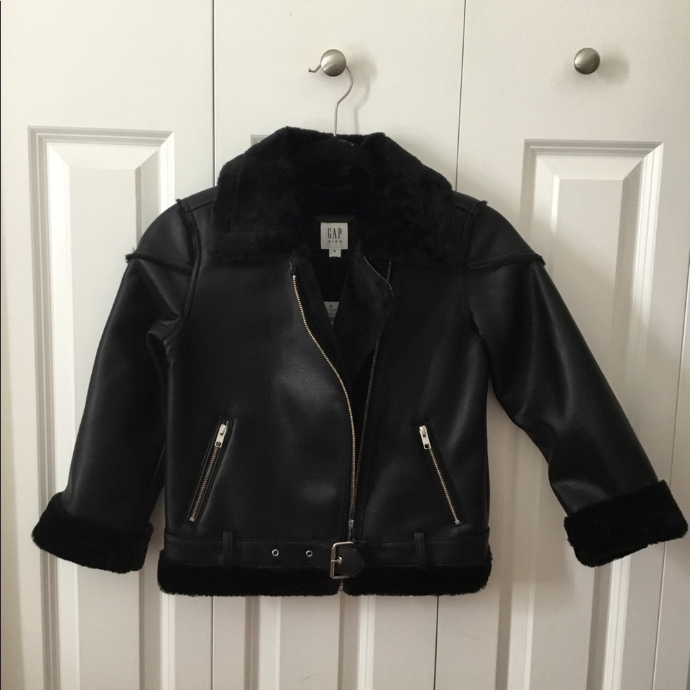New Gap Faux-Leather Biker Jacket with Fur Lining